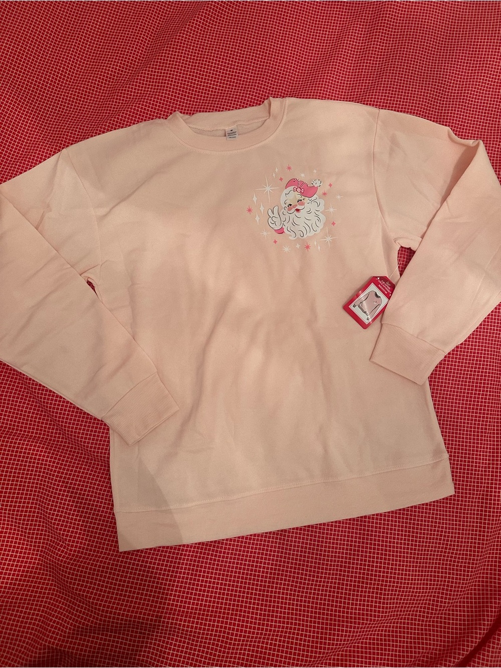 Women's Pink Crewneck Christmas Sweater with Santa